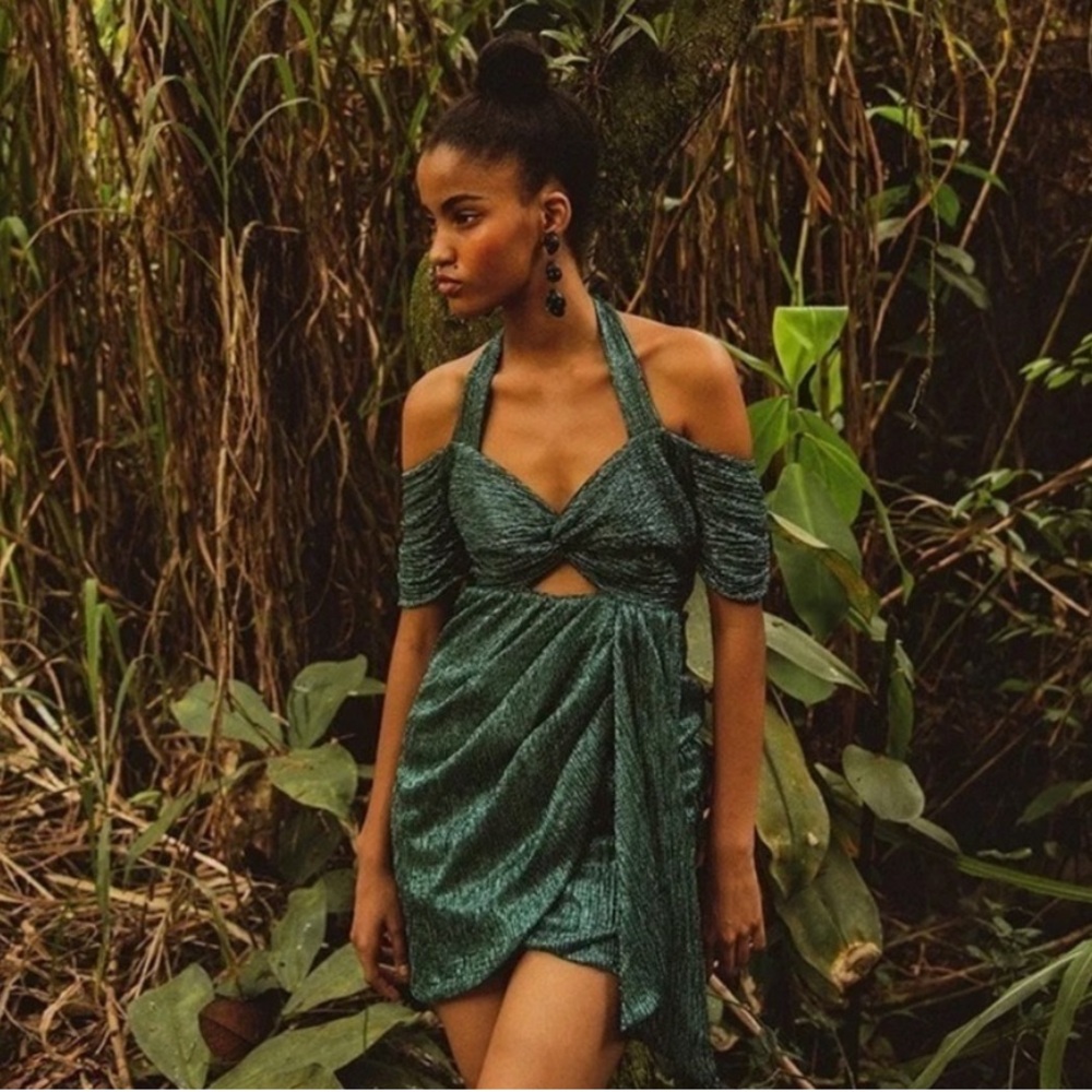 Azulu shiny teal cut out mini dress